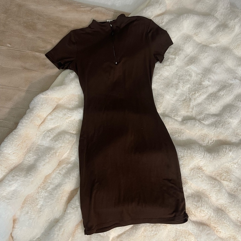 Brown mini bodycon dress